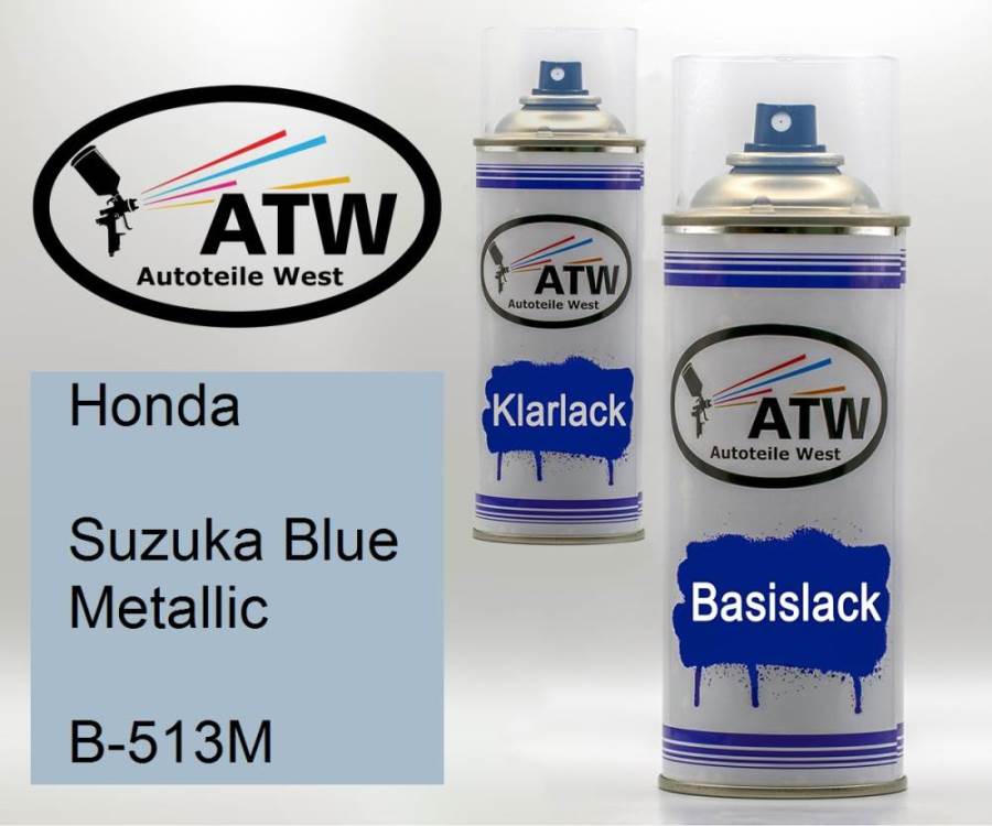 Honda, Suzuka Blue Metallic, B-513M: 400ml Sprühdose + 400ml Klarlack - Set, von ATW Autoteile West.